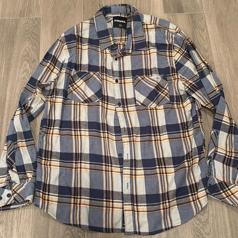 RSQ Men’s Blue And Yellow Button Up Size Large